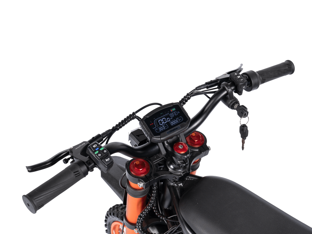 GT54 electric mini motorbike handlebar with digital display and control buttons for kids and adults