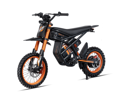GT54 electric mini motorbike with 2000W motor, black and orange off-road design for kids and adults