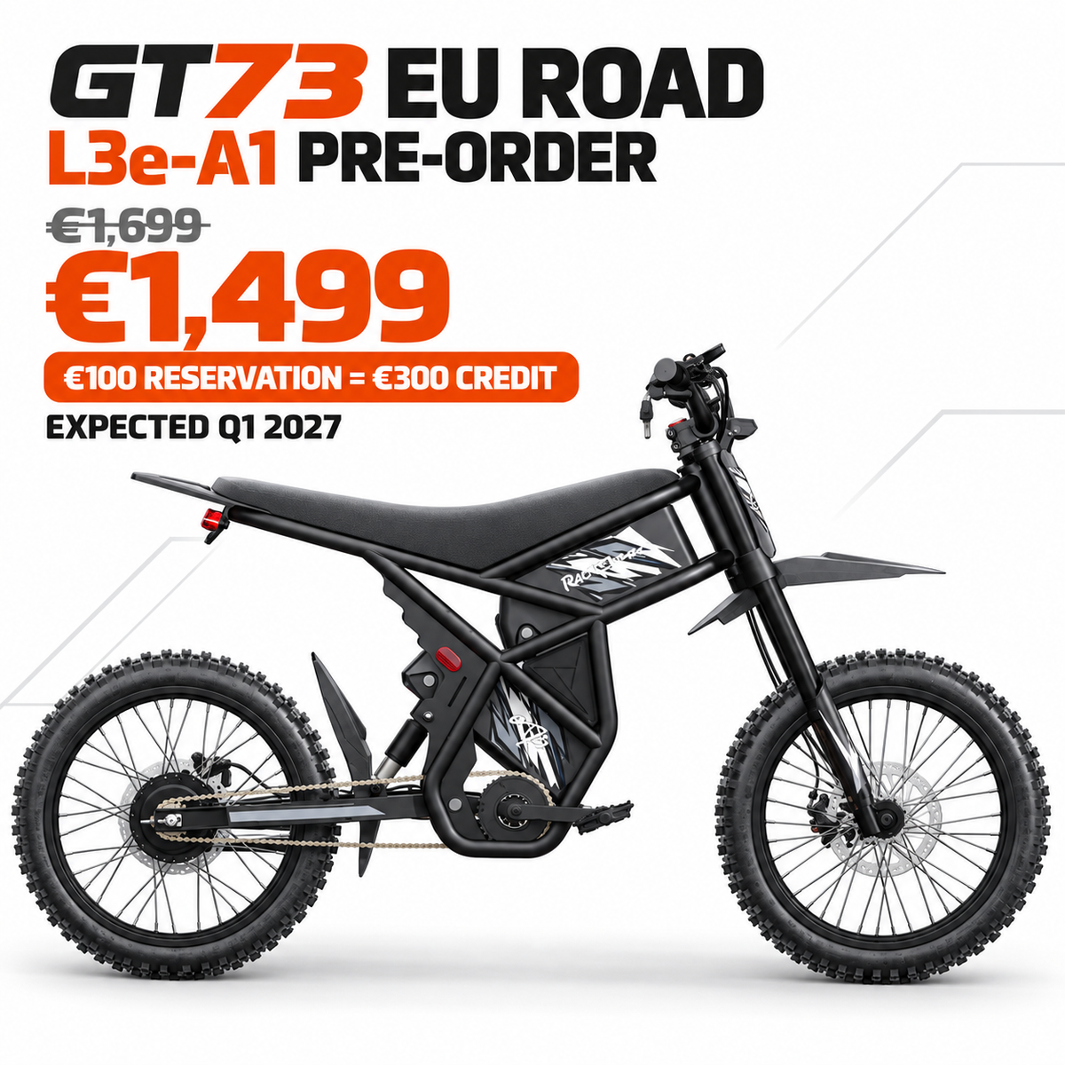 GT73 EU Road L3e-A1 electric motorbike pre-order on a white background