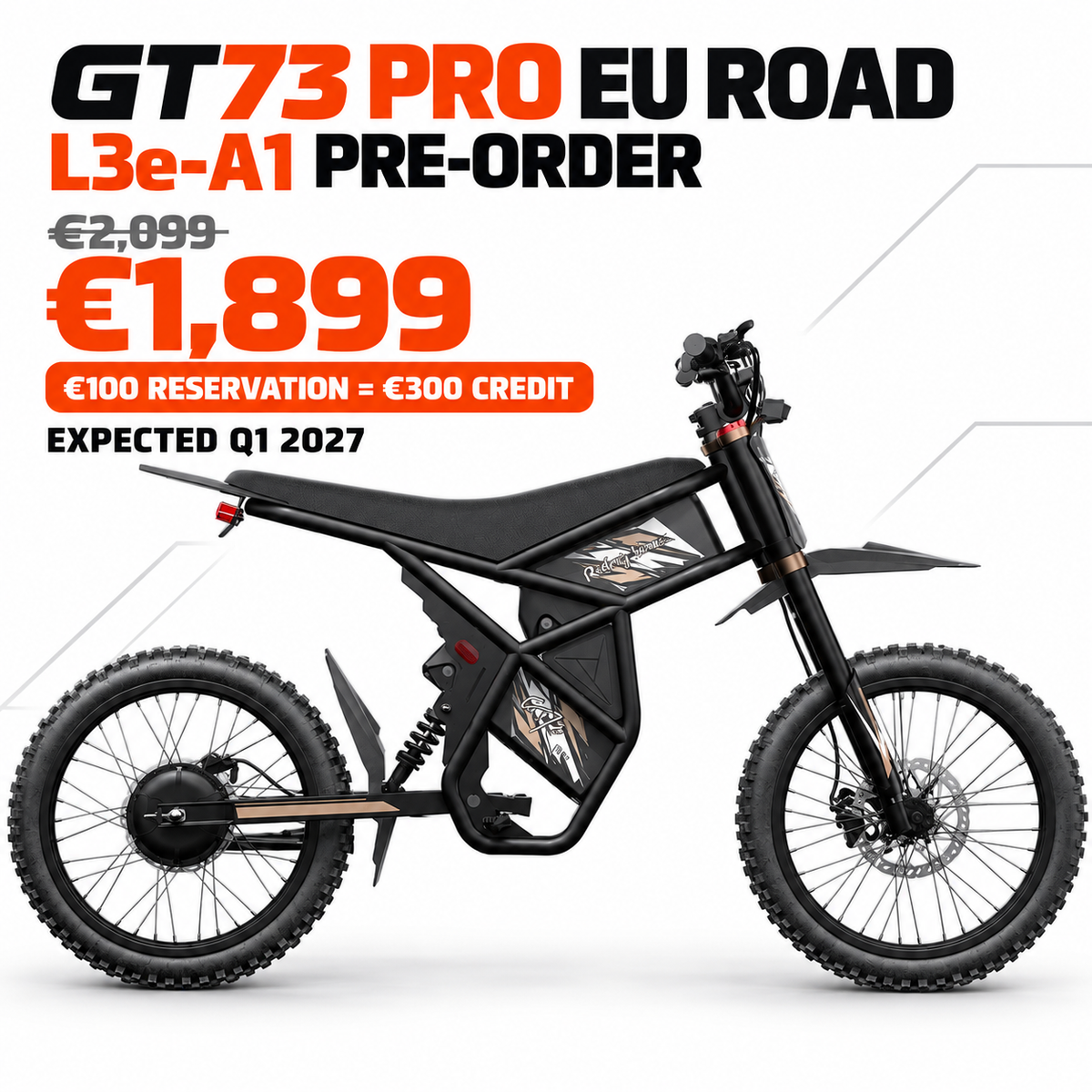 GT73 Pro EU Road L3e-A1 electric motorbike pre-order on a white background